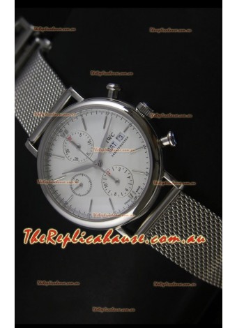 IWC Portofino Chronograph Swiss Watch in Mesh Strap White Dial 