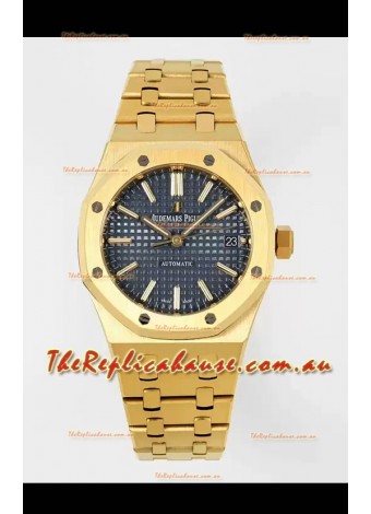 Audemars Piguet Royal Oak 37MM Blue Dial Yellow Gold Watch in 3120 Movement - 1:1 Mirror Replica