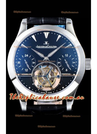 Jaeger LeCoultre Perpetual Tourbillon 904L Steel Case Black Dial Swiss Replica Timepiece 