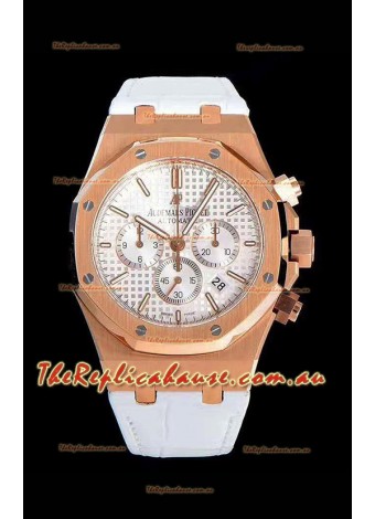 Audemars Piguet Royal Oak Chronograph White Dial Rose Gold on 904L Steel -  1:1 Mirror Replica