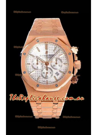 Audemars Piguet Royal Oak Chronograph White Dial Rose Gold on 904L Steel -  1:1 Mirror Replica