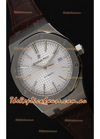 Audemars Piguet Royal Oak 41MM Silver Dial Leather Strap - 1:1 Mirror Ultimate Edition