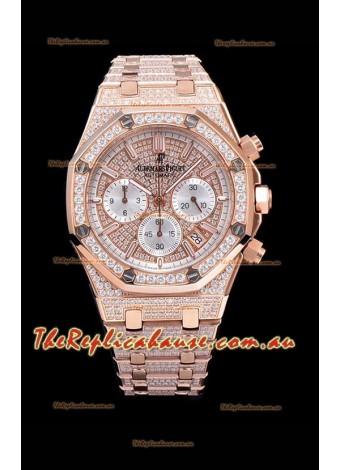 Audemars Piguet Royal Oak Chronograph 41MM Swiss Quartz Watch with Diamonds Embedded Casing in Rose Gold