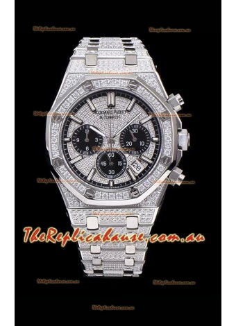 Audemars Piguet Royal Oak Chronograph 41MM Swiss Quartz Watch with Diamonds Embedded Casing in Steel Casing