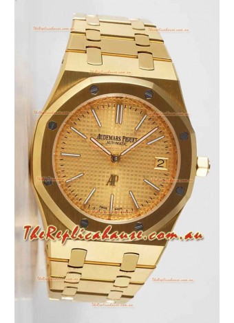 Audemars Piguet Royal Jumbo Oak Extra Thin Swiss Replica Yellow Gold - 1:1 Mirror Replica Watch Gold Dial