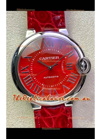 Ballon De Cartier Swiss Automatic 1:1 Mirror Quality 36MM in Stainless Steel Red Dial 
