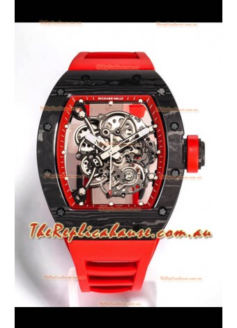Richard Mille RM055 Black Carbon Casing 1:1 Mirror Replica Watch in Red Strap