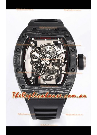 Richard Mille RM055 Black Carbon Casing 1:1 Mirror Replica Watch in Black Strap