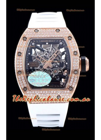 Richard Mille RM035 AMERICAS 18K Rose Gold Replica Watch in White Strap