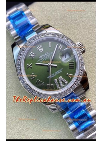Rolex Datejust 28MM Swiss Replica in 904L Steel in Green Dial - 1:1 Mirror Replica