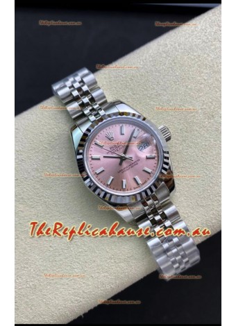 Rolex Datejust 28MM Swiss Replica in 904L Steel in Pink Dial - 1:1 Mirror Replica