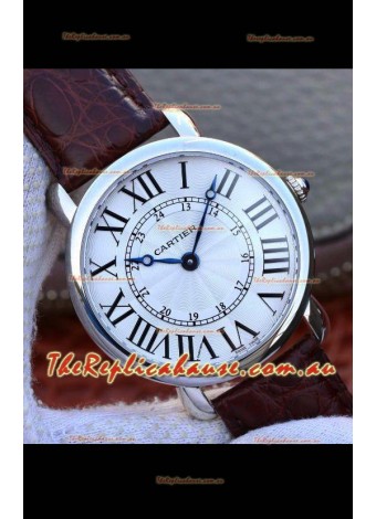 Ronde De Cartier Swiss Replica Watch - White dial in Leather Strap