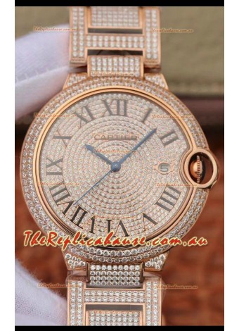 Ballon De Cartier Swiss Automatic Watch with Diamonds Embedded Dial and Casing - 42MM