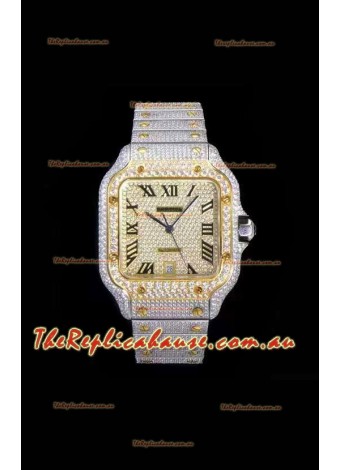 Santos De Cartier Swiss Replica Watch with Diamonds Embedded Dial in Two Tone Casing 40MM