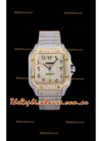 Santos De Cartier Swiss Replica Watch with Diamonds Embedded Dial in Two Tone Casing 40MM