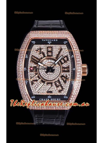 Franck Muller Vanguard Crazy Hours Edition in Rose Gold Plating - Black Numerals