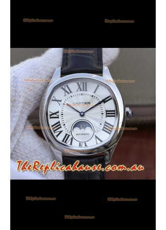 Drive De Cartier Moonphase Edition 1:1 Mirror Replica Watch in Stainless Steel - White Dial 