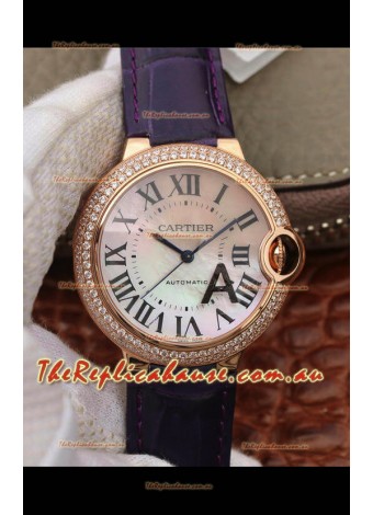 Ballon De Cartier Swiss Automatic 1:1 Mirror Quality 36MM in Purple Strap Rose Gold Casing