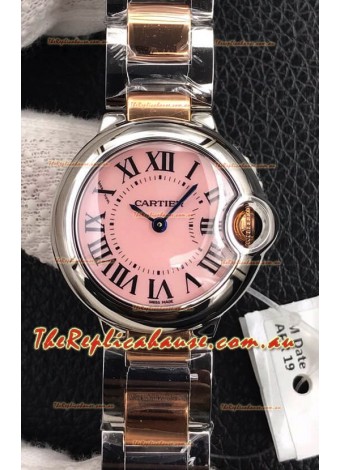 Ballon De Cartier Swiss Quartz 1:1 Mirror Quality 28MM in Two Tone Rose Gold Strap