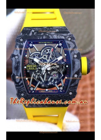 Richard Mille RM35-02 Rafael Nadal Forged Carbon Case with Yellow Strap - 1:1 Super Swiss Quality