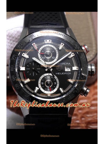 Tag Heuer Carrera Heuer 01 Swiss Replica Watch in Steel Casing Ceramic Bezel 43MM