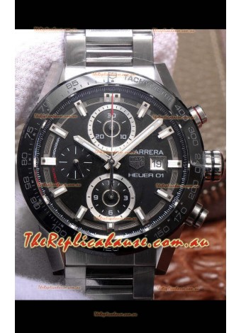 Tag Heuer Carrera Heuer 01 Swiss Replica Watch in Steel Casing Ceramic Bezel 43MM
