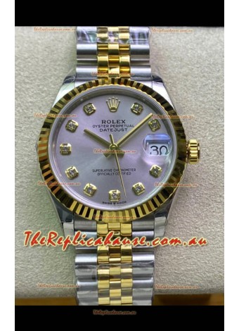 Rolex Datejust 31MM ETA-2671 Movement Swiss Replica in 904L Steel in Silver Dial Yellow Gold 