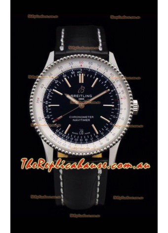 Breitling Navitimer 1 Automatic Swiss Replica Watch in Black Dial - Leather Strap