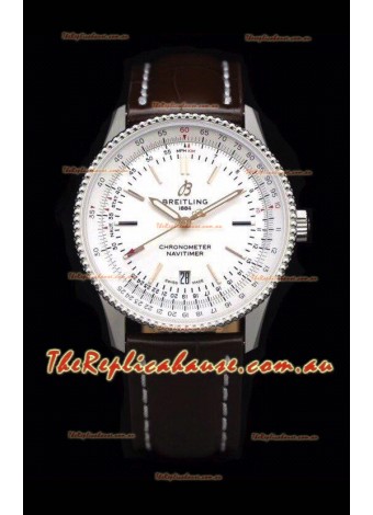 Breitling Navitimer 1 Automatic Swiss Replica Watch in White Dial - Leather Strap