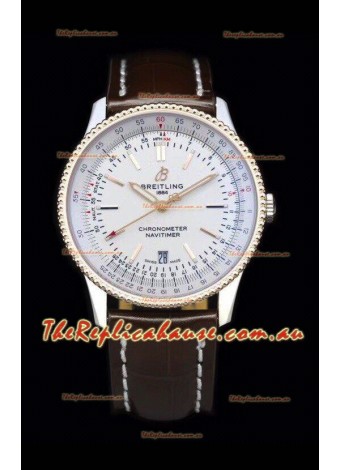 Breitling Navitimer 1 Automatic Swiss Replica Watch in White Dial Rose Gold Bezel