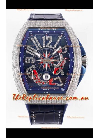 Franck Muller Vanguard KOI V45 YT SC DT AC BL KOI 2 Diamonds Embedded Swiss Replica Watch 