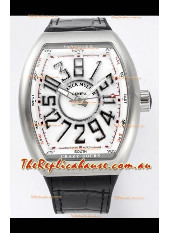 Franck Muller Vanguard Crazy Hours in Stainless Steel - White Dial Swiss Replica Watch 