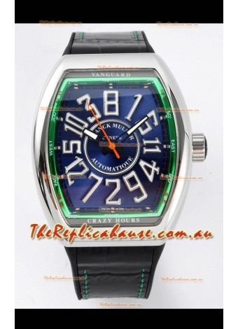 Franck Muller Vanguard Crazy Hours Steel Blue Dial Swiss Replica Watch 