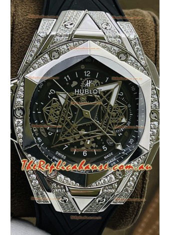 Hublot Big Bang UNICO Sang Bleu II Stainless Steel Diamonds 1:1 Mirror Quality Swiss Replica Watch 
