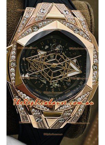 Hublot Big Bang UNICO Sang Bleu II Rose Gold Diamonds 1:1 Mirror Quality Swiss Replica Watch 