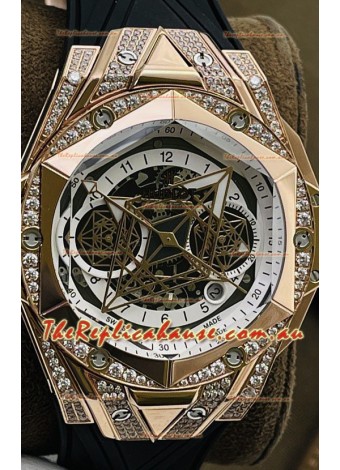 Hublot Big Bang UNICO Sang Bleu II Rose Gold Diamonds 1:1 Mirror Quality Swiss Replica Watch 