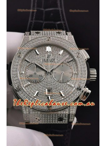 Hublot Classic Fusion Chronograph Steel Diamonds Dial and Casing 1:1 Mirror Replica Watch 