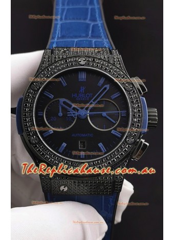 Hublot Classic Fusion Chronograph DLC Diamonds Casing Steel Dial 1:1 Mirror Replica Watch 