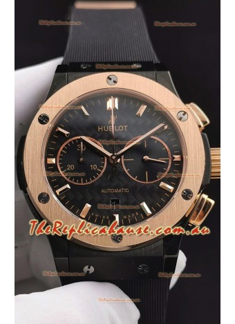 Hublot Classic Fusion Chronograph Ceramic Rose Gold Bezel Carbon Dial  1:1 Mirror Replica Watch 