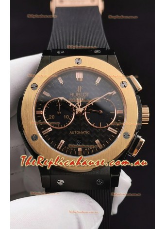Hublot Classic Fusion Chronograph Ceramic Yellow Gold Bezel Carbon Dial  1:1 Mirror Replica Watch 