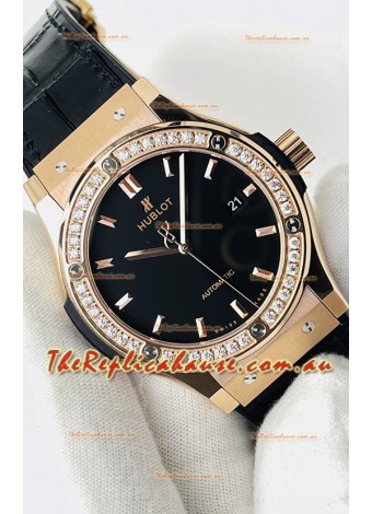 Hublot Classic Fusion Rose Gold Black Dial Swiss Replica Watch 1:1 Mirror Quality 