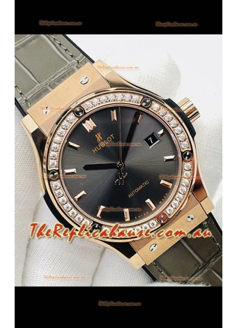Hublot Classic Fusion Rose Gold Grey Dial Swiss Replica Watch 1:1 Mirror Quality 