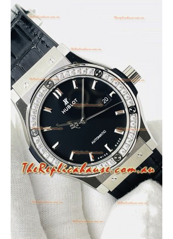 Hublot Classic Fusion Stainless Steel Black Dial Swiss Replica Watch 1:1 Mirror Quality 