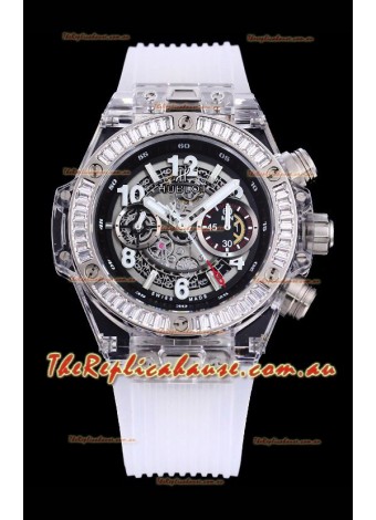 Hublot Big Bang Unico Plexiglass Casing 1:1 Mirror Edition Swiss Replica Watch White Strap