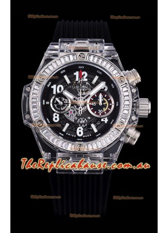 Hublot Big Bang Unico Plexiglass Casing 1:1 Mirror Edition Swiss Replica Watch Black Strap