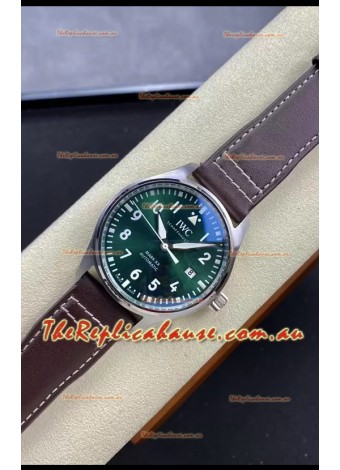 IWC Pilot MARK Series IW328205 1:1 Mirror Swiss Replica Watch in Green Dial Brown Strap