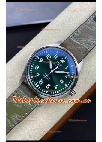 IWC Pilot MARK Series IW328205 1:1 Mirror Swiss Replica Watch in Green Dial Leather Strap