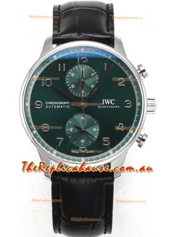IWC Portuguese Chronograph Swiss Replica Watch in Steel Case Green Dial - 1:1 Mirror Replica Edition