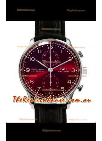 IWC Portuguese Chronograph Swiss Replica Watch in Steel Case Maroon Dial - 1:1 Mirror Replica Edition