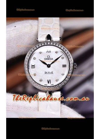 Omega De Ville Prestige Dewdrop Edition Swiss Quartz Watch in White Dial and Strap